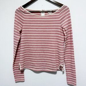 Postcard Anthropologie Top Womens S Red Pink Stripe Lace Up Detail Long Sleeve
